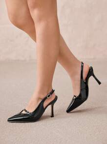 CUCCOO CURVES Scarpin de Salto Alto Bico Fino Versátil e Estiloso, Tamanho Especial - Preto - Visão 1