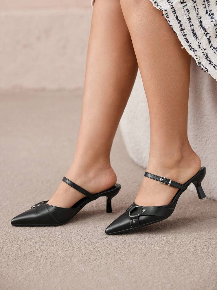 CUCCOO CURVES Plus Size Wide Fit Pointed Toe Slip-On Buckle Decorated High Heel Pumps Spring Shoes