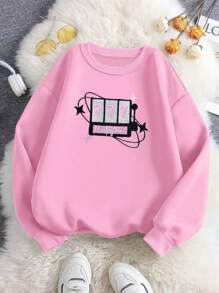 SHEIN Embroidered "KUCKY ME" Pattern Women Round Neck Regular Fit Long Sleeve Sweatshirt, Suitable For Spring/Autumn Pullover Fall - Pink - View 4
