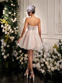 Lovelzi Elegant And Romantic White Lace Tube Tutu Dress Suitable For Parties, Dates, Vacations, Wedding Events, Coming Of Age Ceremony, Back To School Season, Bridal Shower Dress, Little White Dress,Bride - White - View 5