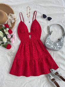 Soleia Women's Valentine's Day Sexy Spaghetti Strap A-Line Backless Red Dress, Bachelorette Outfit