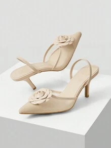 MOTF PREMIUM WOMEN'S ELEGANT STEREO FLORAL POINTED TOE HIGH HEELS, SPRING SHOES, SPRING BREAK EASTER PROM HEELS - Apricot - View 4