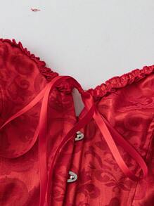 Flirla Plus Size Women's Red Cropped Bustier Top, Retro Sexy Waist Cinched Design For Formal Events, Music Festivals, Celebrations, Spring/Summer - Red - View 3