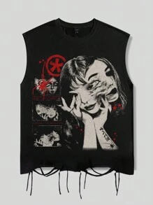 ROMWE MEN Men's Anime Graphic Casual Tank Top, Suitable For Spring/Summer - Black - View 1