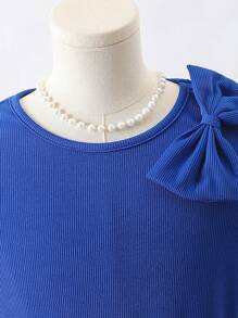 SHEIN Đầm thường ngày cổ tròn tay ngắn họa tiết hoa cho bé gái tuổi teen - Màu xanh lam - Xem 5