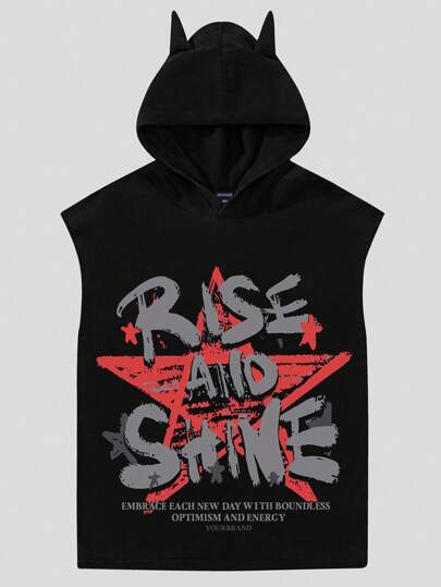 Grunge Punk Gilet à capuche pentagramme cornu pour hommes