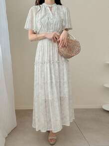 FRIFUL Women's Long Ditsy Floral Chiffon Dress With Shawl, Suitable For Dating, Summer' Sundress