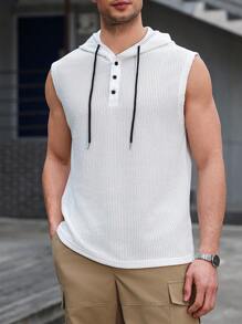 Manfinity Homme 男士纯色前开襟无袖极简连帽休闲上衣 - 白色 - 查看 5