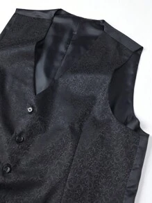 Manfinity Mode Plus Size Men's Solid Color Front Button Pocket Casual Suit Vest Waistcoat - Black - View 5