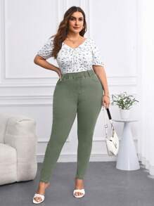 SHEIN Privé Plus Size Women's Elastic Waist Casual Skinny Jeans