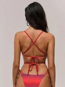 Forever 21 Top de bikini femme avec imprimé de palmier dégradé, pour les vacances d'été à la plage - Multicolore - Voir 2