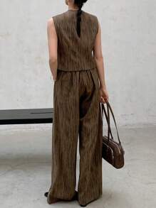 DAZY 2pcs/Set Women Vest And Pants Suit, Casual And Stylish For Everyday Wear - Brown - View 5