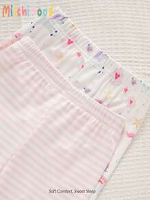 4pcs/Set Girls Casual Purple Unicorn Print Embroidered Long Sleeve Top And Tight Fit Pants Homewear Set, Snug Fit - Mauve Purple - View 4