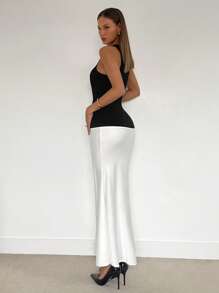 Siren Gaze Black And White Contrast Stitching Slim Dress Elegant Dress Office Commuting Maxi Dress Fishtail Dress Summer Dress For Women Elegant Wedding Guest Dress