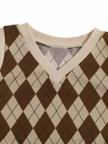 SHEIN EZwear V領菱形花紋圖案背心短版上衣 - 彩色 - 查看 5