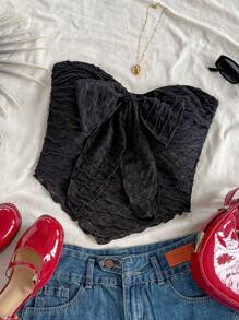 Soleia Sexy Lace-Up Textured Fabric Cropped Tank Top