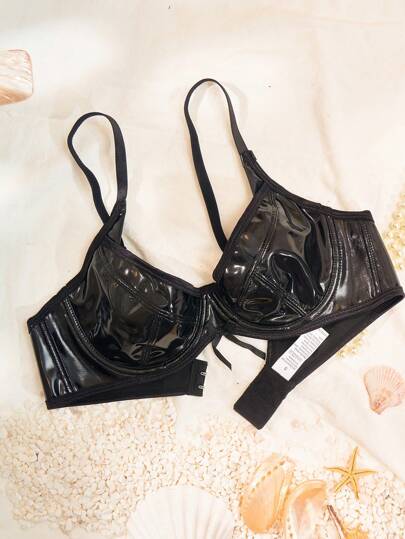 AltCore Sutiã de Renda com Armação Punk PU para Mulheres, Rave