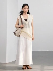 Dazy-Less Women's Casual Loose V-Neck Pullover Knitted Sweater Vest Business Casual Women - Beige - View 2