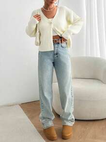 SHEIN Tall White Cardigan With Bow Women Knitwear,Long Cardigans Woman,Petite Cardigans,Cardigans - White - View 5