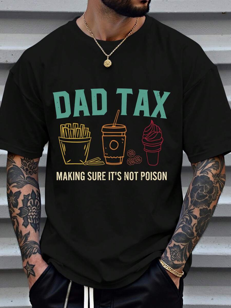 Manfinity Homme Camiseta casual de manga corta con cuello redondo, estampado gráfico de lema y talla grande para hombres - Negro - Ver 1