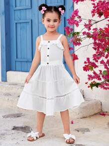 2pcs Set: Woven Plain Camisole Top And Skirt For Young Girls