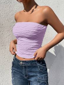SHEIN EZwear Damski, jednolity, teksturowany, dopasowany, modny, krótki top typu bandeau