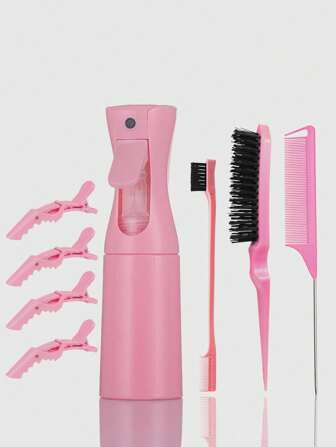 Kawaii 8pcs/Set 200ml Hair Washing Cups, Hairstyling Brushes & Combs Set Including Edge Brush, Tail Comb, Smoothing Brush, Suitable For Edging And Afro Hair