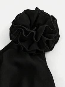 SHEIN Girlism Vestido de niña adolescente de unicolor con flor 3D, cintura fruncida con volantes en el borde - Negro - Ver 4