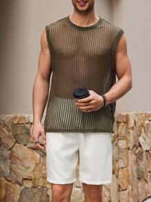 Manfinity RSRT Conjunto de top y pantalones cortos de unicolor y calado para hombre - Multicolor - Ver 4