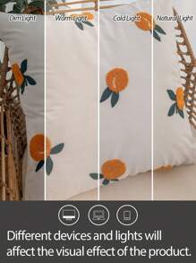 1pc Orange Embroidered Pillow Cover, 100% Polyester, Zipper Closure, No Filling, Suitable For Living Room, Bedroom And Dining Room Decor - Multicolor - View 4