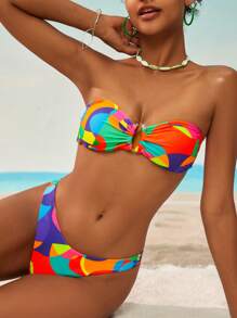 Swim Vcay Conjunto de bikini estampado colorido para mujer, para vacaciones de verano en la playa