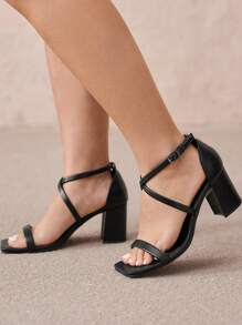 CUCCOO CURVES Plus Size Women's Fashion Black Strap Classic Comfortable Ankle-Strap High Heel Sandals