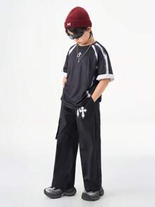 SHEIN T-shirt mode à rayures à manches courtes et col rond pour adolescents au printemps/été - Noir - Voir 6