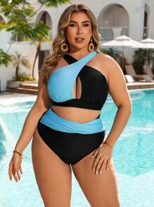 SHEIN Swim Curve Bộ bikini gợi cảm 2 mảnh chéo cho nữ cỡ lớn - Nhiều màu - Xem 4