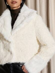 AiiRZ 奢华人造毛皮冬季大衣毛绒纹理毛绒夹克蓬松长袖保暖时尚个性单品晚会外套 - 白色 - 查看 6