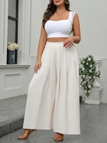 Plus Size Plain Color Pleated Pocket Loose Casual Pants, Everyday Wear Fall Cloth For Women - Multicolor - View 4
