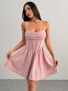 SHEIN PETITE 女士浪漫粉色收腰下摆连衣裙 - 粉色 - 查看 7