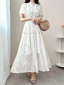 FRIFUL Women's Long Ditsy Floral Chiffon Dress With Shawl, Suitable For Dating, Summer' Sundress