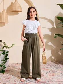 Tween Girls' Flared Hem Straight Leg Pants - Green - View 3