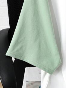 SHEIN Leap Crew Teen Girl Gray Green White,Flower Print,Round Neck Contrast Color Raglan Sleeves, Casual T-Shirt,Oversize - Mint Green - View 4