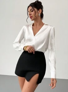 Firerie Festival New Spring/Summer Simple Elegant Commute Everyday Vintage Yellow V-Neck Pleated Textured Jacquard Long Shirt - Apricot - View 5