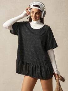 VARSITIE Women Round Neck Short Sleeve Simple Casual Short Sporty Dress - Black and White - View 4