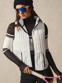 VARSITIE Casual Two-Tone Trim Vest Sports Jacket - White - View 7