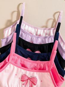 Set de 6 piezas de camisolas de algodón con estampado minimalista de corazones y lazos para niña preadolescente en el Día de San Valentín