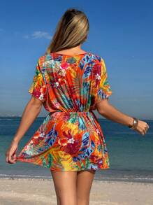 Swim Lushoire Mature Fashion Self-Tie Waist Loose Summer Beach Cover Up Swimsuit