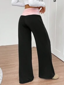 SHEIN PETITE Pantaloni della tuta a vita bassa ampi e morbidi con arricciature a contrasto, adatti a taglie piccole