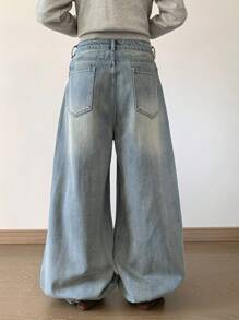 DAZY Jeans casuales rectos de mujer con bolsillo y botones en la parte delantera