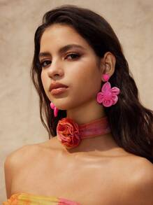 SHEIN VCAY Women's Casual Minimalist Fashion Flower Design Daily Wear Earrings For Valentine's Day,Mom,Mother,Mother's Day,Gift - Hot Pink - View 5