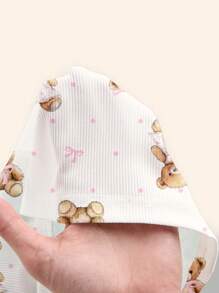 SHEIN ICON Women's Cute Bear & Teddy Bear Ribbed Comfy Lounge Shorts Suitable For Going Out