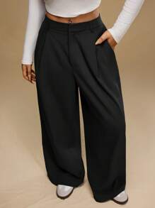 Forever 21 Pantaloni casual in tinta unita con tasche, di taglia comoda, versatili per uso quotidiano - nero - Visualizzare 1